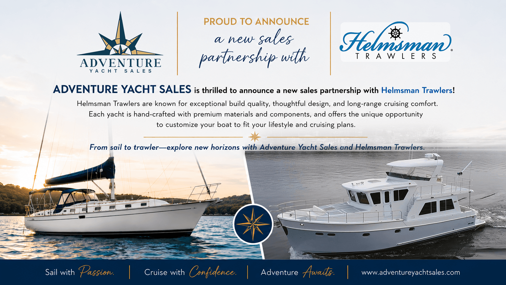 Adventure Yacht Sales Announces New Partnership with Helmsman Trawlers